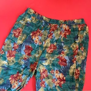Vintage Floral Linen Blend Elastic Waist Pants
